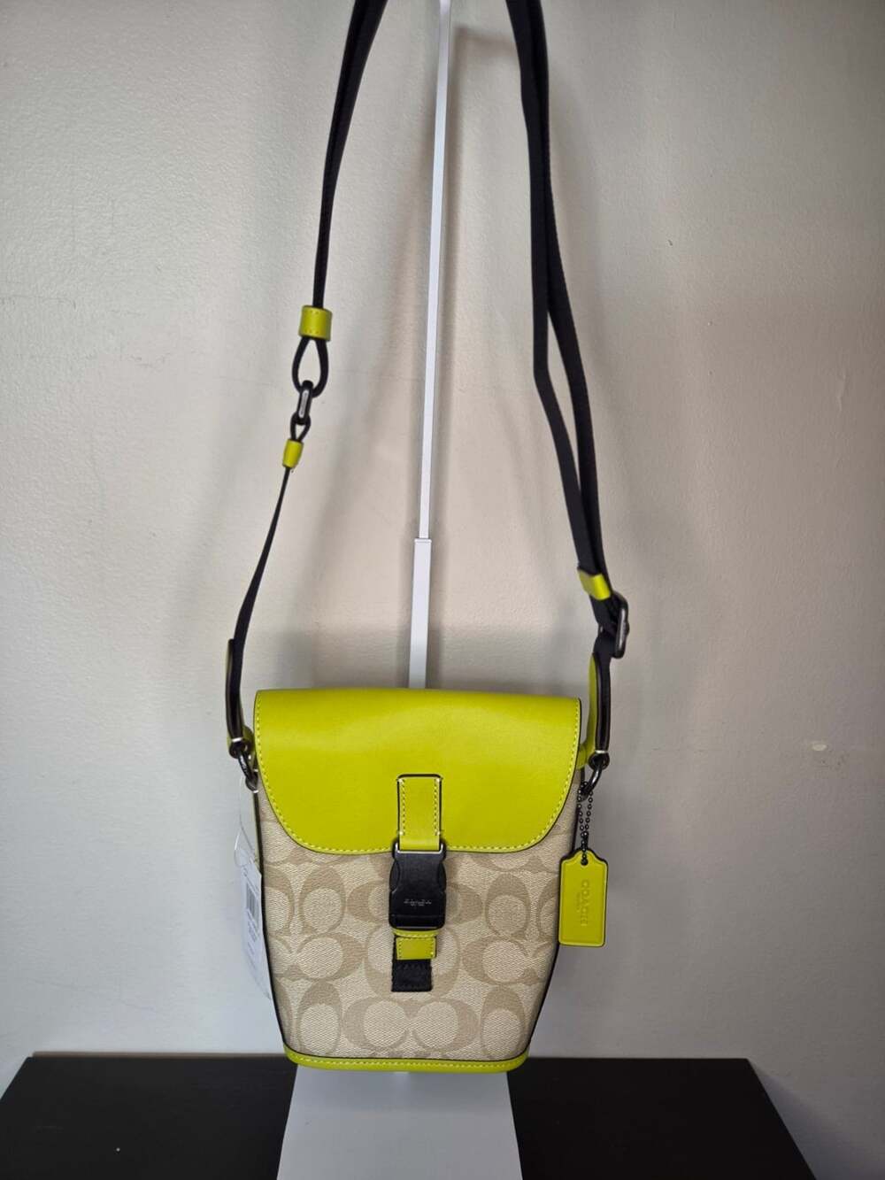 Coach Track Small Flap Crossbody In Colorblock Signature Canvas Lime